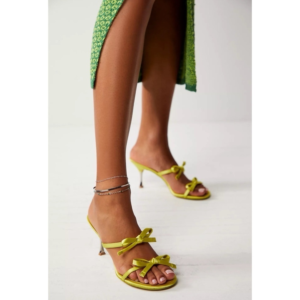 New Jeffrey Campbell Bow Bow Sandal Heels Pretty In Shoes Slip On Lime Green 7 - Picture 3 of 15